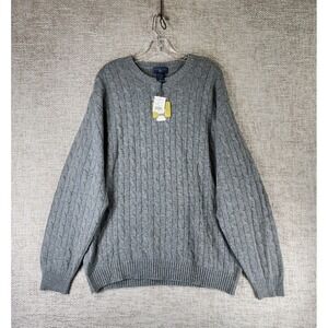 Joseph & Lyman 100% Cashmere Sweater Mens XL Gray Cable Knit Crew Neck NEW